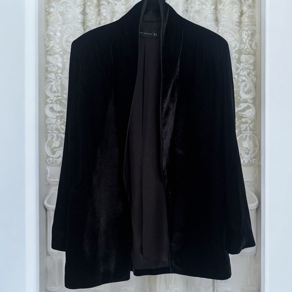 Zara Black Velour Long Sleeve Openfront Jacket Chic Going Out Career Size S - Picture 1 of 11